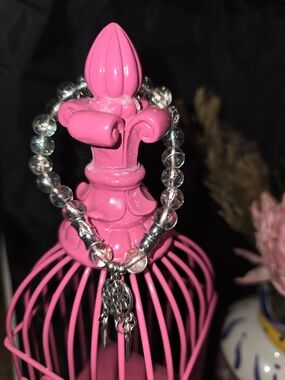 Clear Beaded Dreamcatcher Charm Bracelet - Pink Display